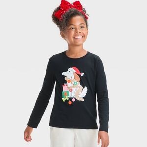 Girls' Long Sleeve 'Dog Presents' Graphic T-Shirt - Cat & Jack Black M(8)